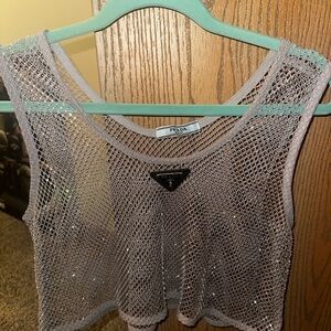 Prada White Sequin Crop Tank Top